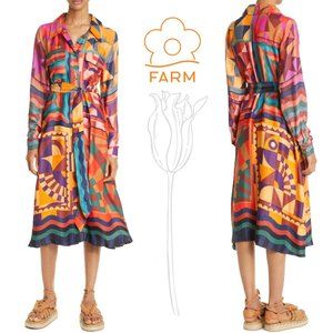 FARM RIO Scarves Long Sleeve Retro Shirtdress